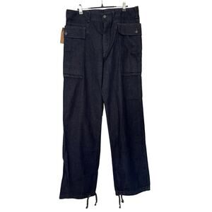 Ralph Lauren Double RL Cotton Field Cloth Denim Cargo Pants Mens 33x32 Navy NEW